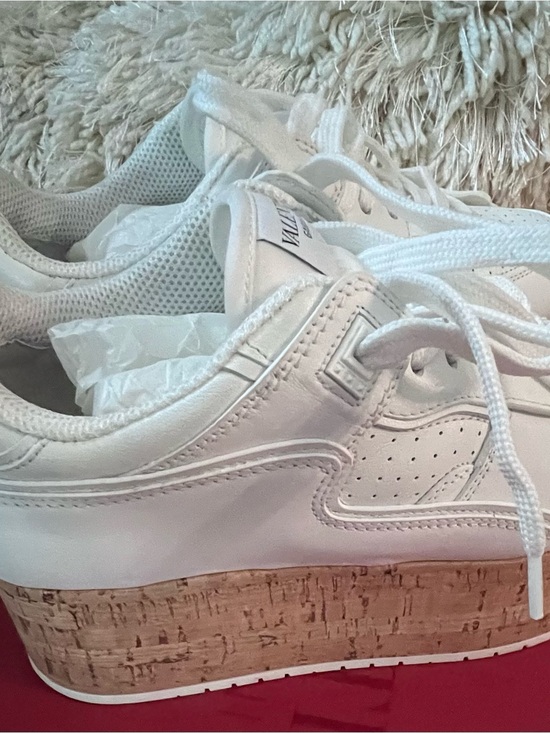 Valentino Garavani White Leather Platform Sneakers with Cork Wedge